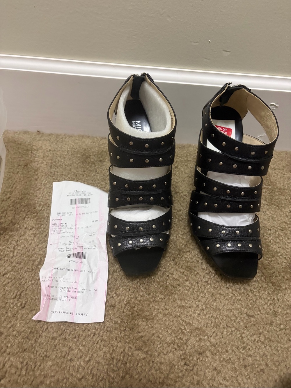 Michael Kors Black Studded Multi-Strap Peep-Toe Heels